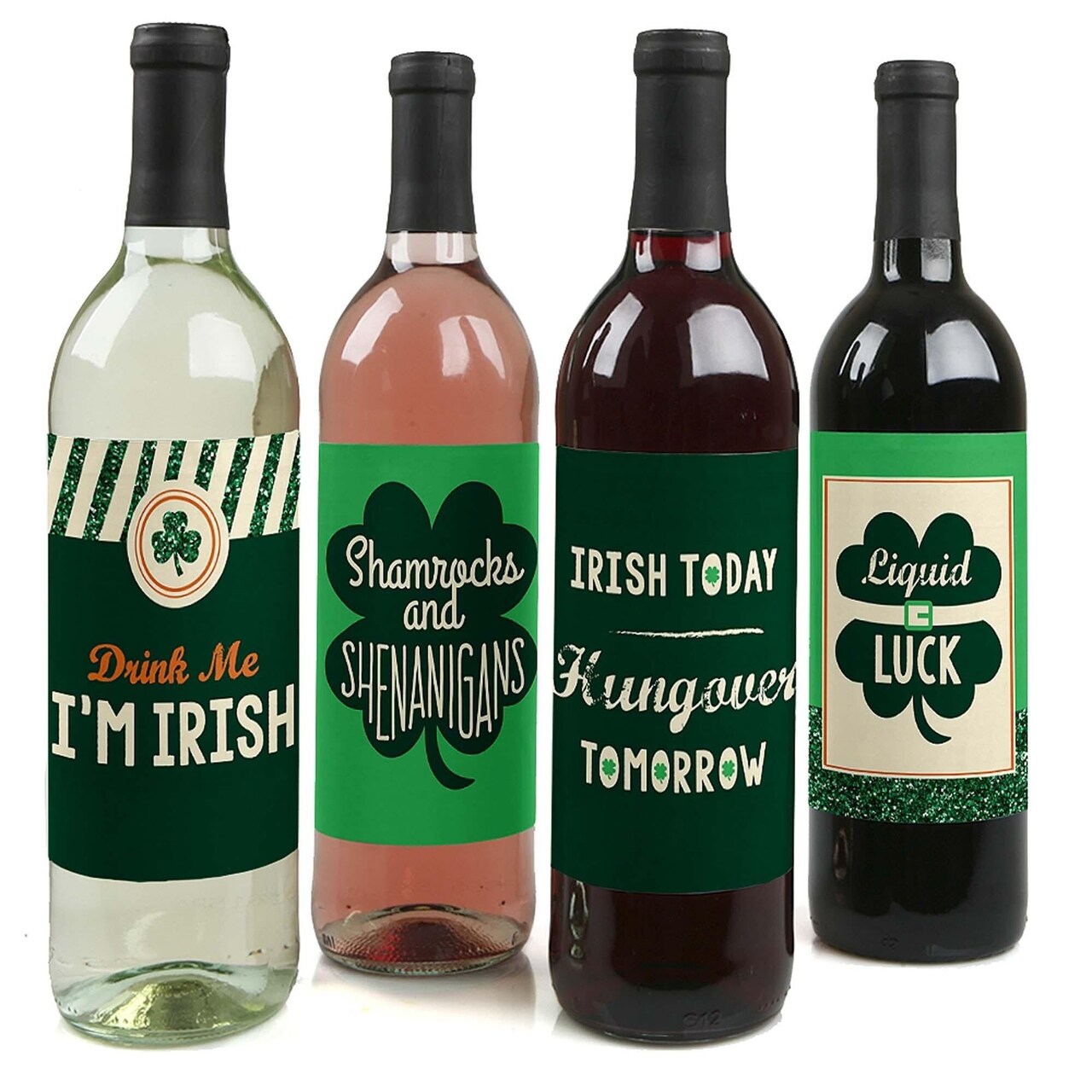 Big Dot of Happiness St. Patrick's Day - Saint Paddy's Day Decorations for Women and Men - Wine Bottle Label Stickers - Set of 4